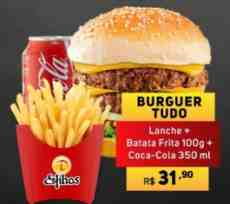 Burguer Tudo + Batata Frita 100g. + Refri 350 ml.