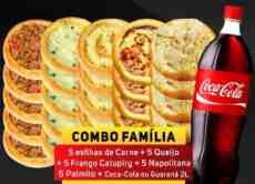 Combo Família - 5 Carne + 5 Queijo + 5 Frango Cat + 5 Nap + 5 Palmito + Refri. 2 Lts.